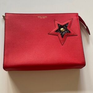 LIKE NEW Henri Bendel Red Saffiano Leather Zip Pouch with Star Applique